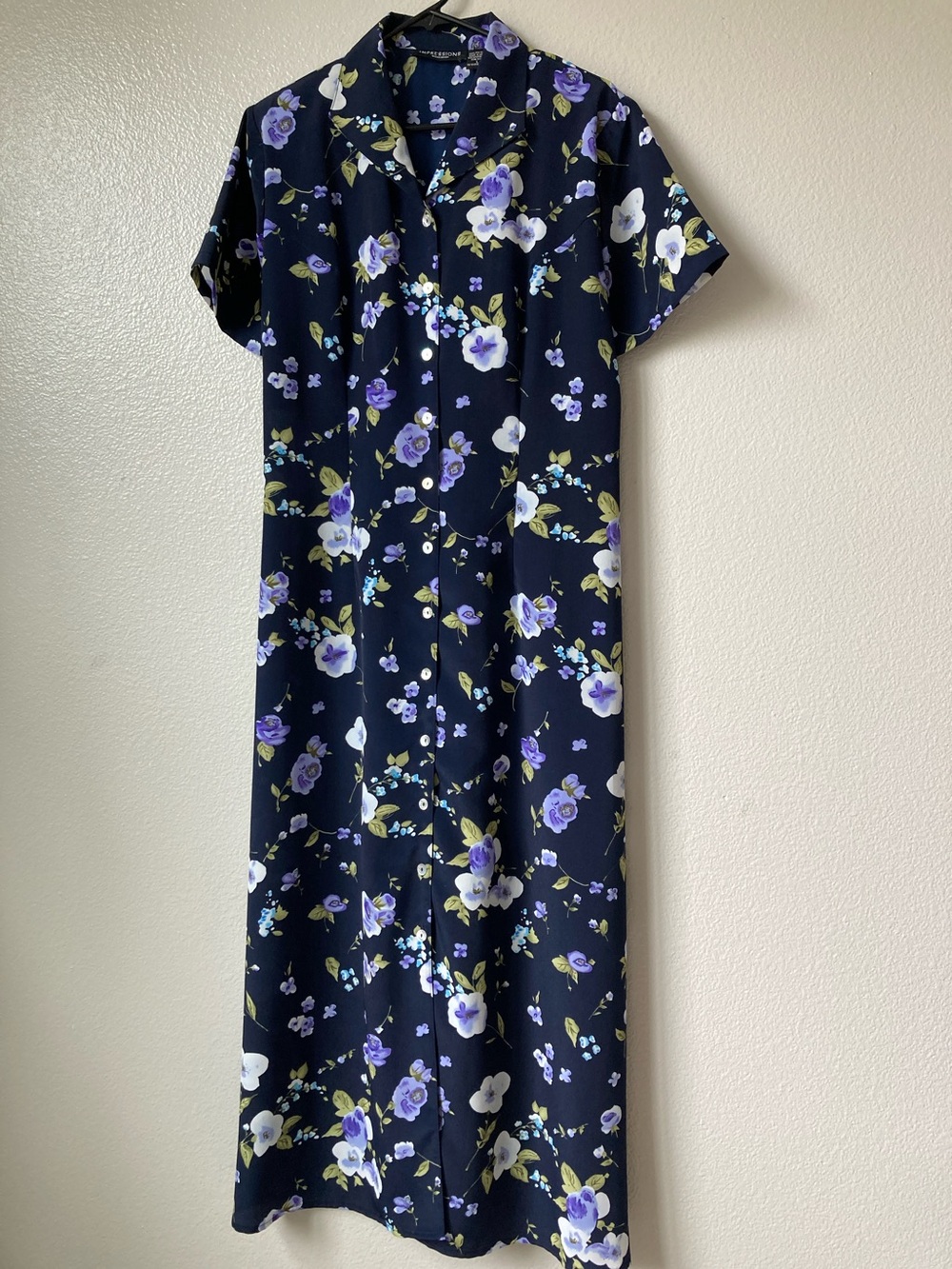 Vintage 90s Tie back button front shirt dress floral short sleeve Indie sz M